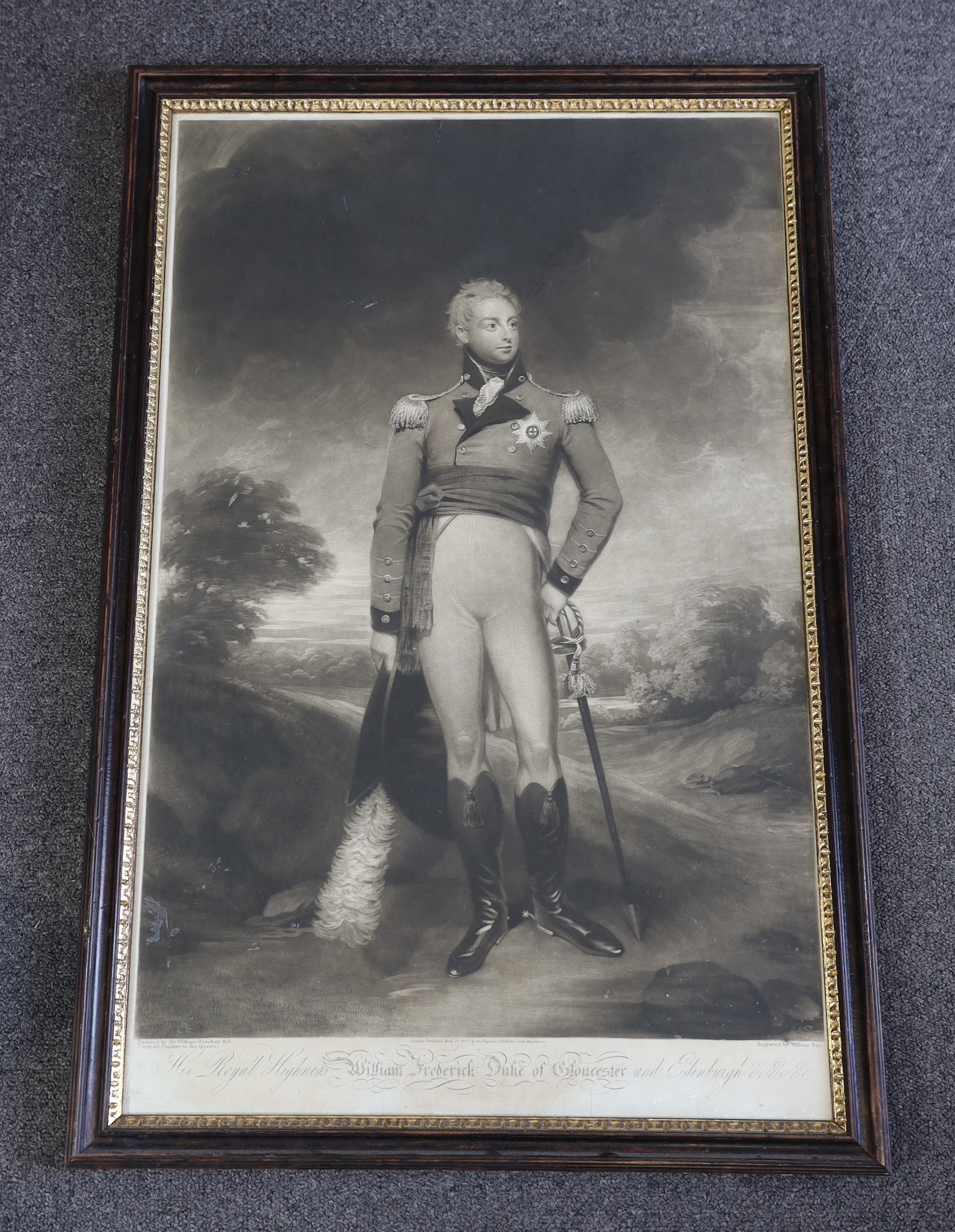 William Say after Sir William Beechey, mezzotint, 'His Royal Highness William Frederick Duke of Gloucester and Edinburgh ...', published by Say 1807, visible sheet 71 x 44.5cm